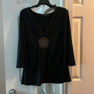 3/4 length sleeve blouse, black with pretty gold design in the center